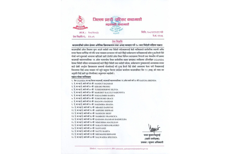 ठमेलबाट २० विदेशी महिला पक्राउ